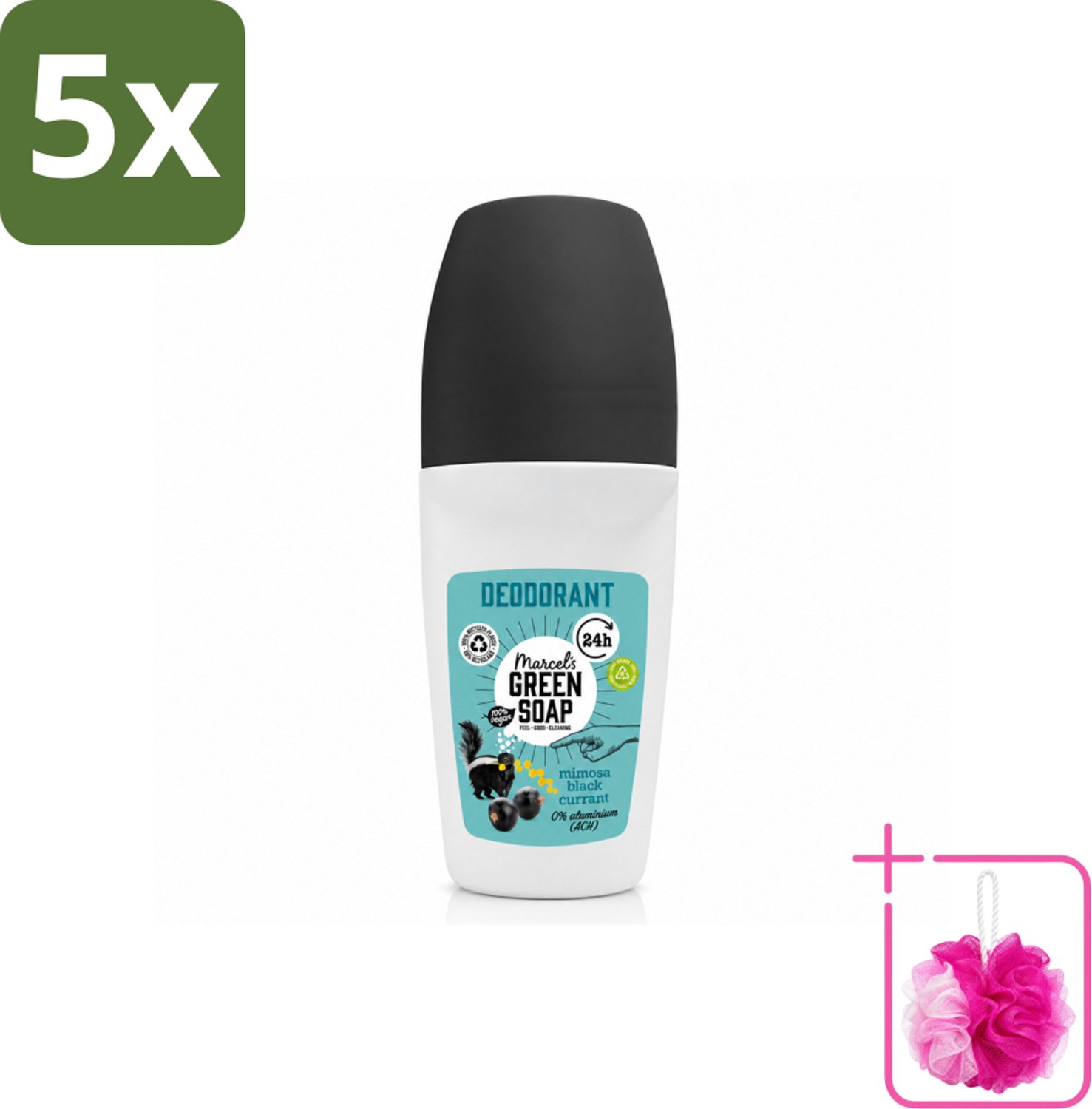 5 x Marcel's Green Soap - Deodorant Roller - Mimosa & Blackcurrant - Langdurige frisheid - 50 ml - Bulkverpakking - Deodorant - Douchemop - Deodorant Roller