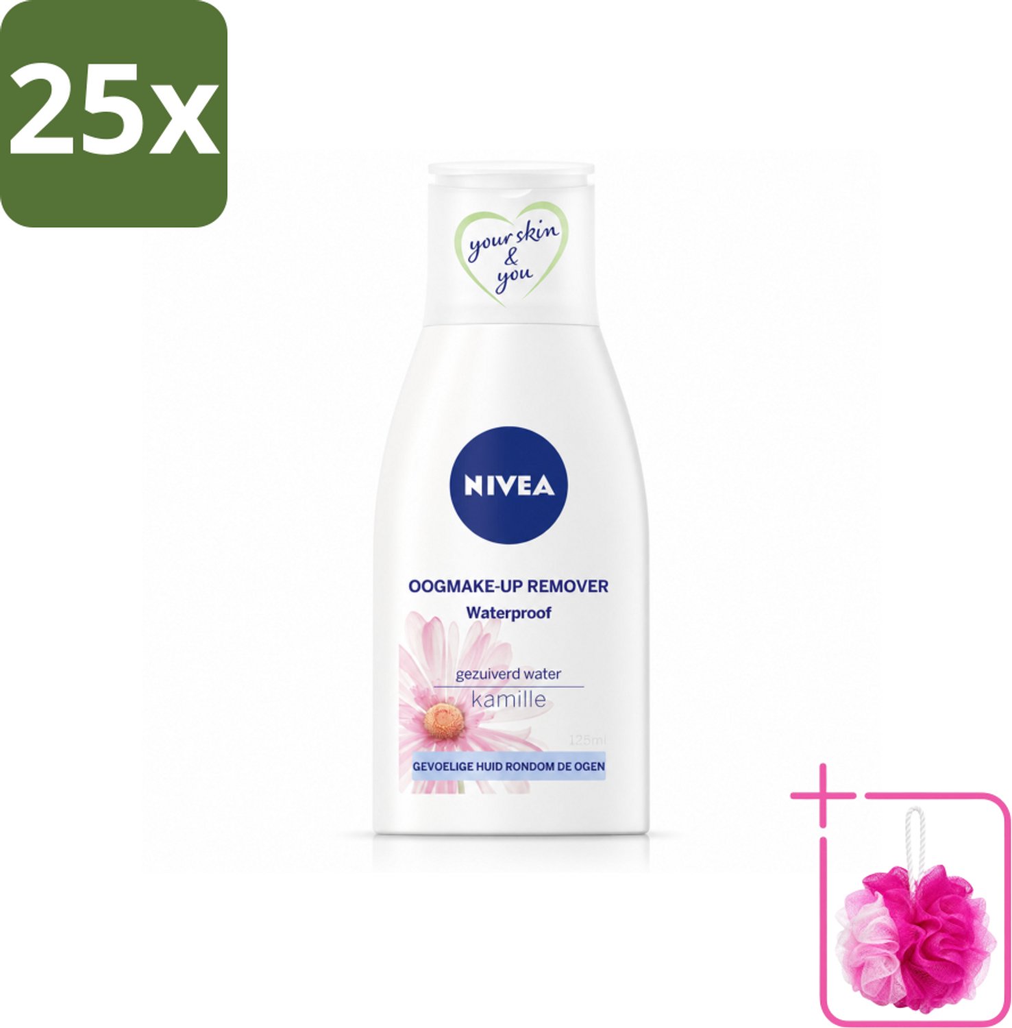 25 x NIVEA - Oogmake-up Verwijderaar - Waterbestendige Make-up Verwijderaar - Voor de gevoelige huid - Met Kamille & Provitamine B5 - 125 ml - Bulkverpakking - Waterproof make-up verwijderen - Douchemop - Oogmake-up verwijderen