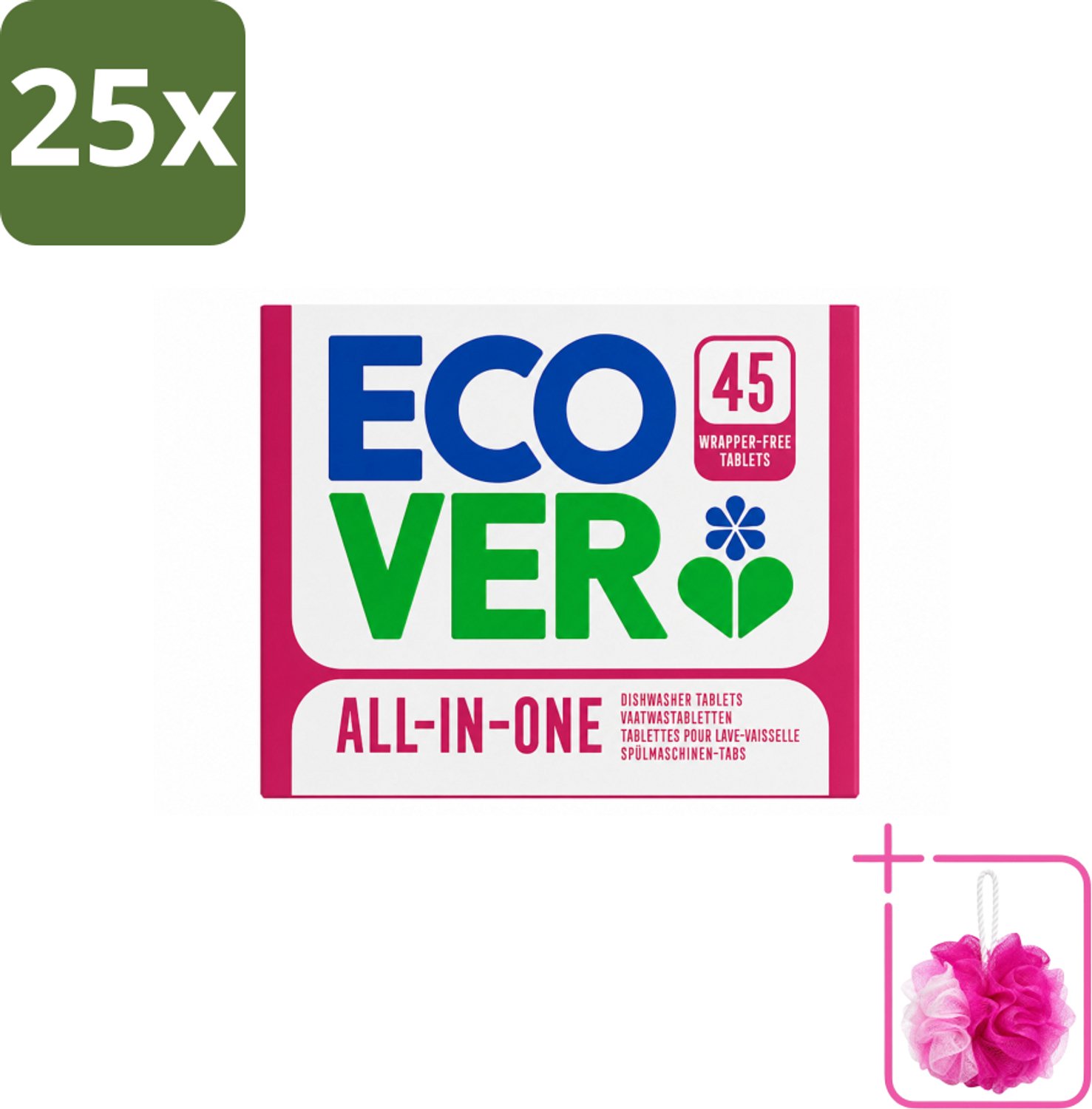 25 x Ecover - Vaatwastabletten All-in-One - Lemon & Mandarin - 45 Tabs - Bulkverpakking - Vaatwasmiddel - Douchemop - Vaatwastablet