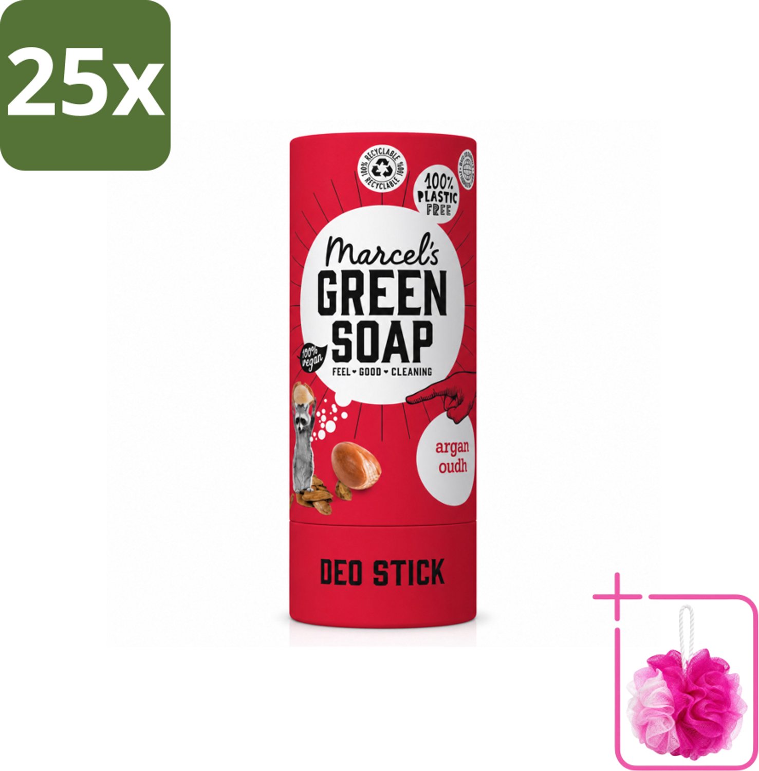 25 x Marcel's Green Soap - Deodorant Stick - Argan & Oudh - Langdurige frisheid - 40 gr - Bulkverpakking - Deodorant - Douchemop - Argan