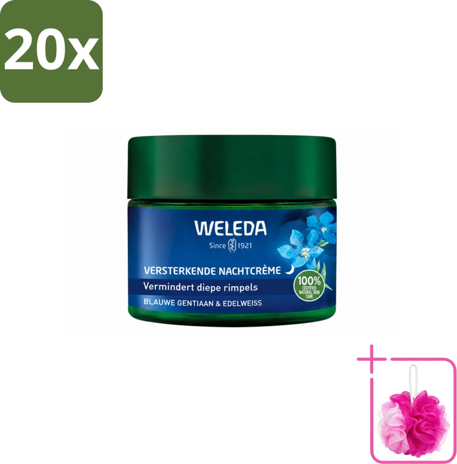 20 x WELEDA - Nachtcrème Versterkend - Blauwe Gentiaan & Edelweiss - 40 ml - Bulkverpakking - Nachtcrème - Douchemop - Huidversterken