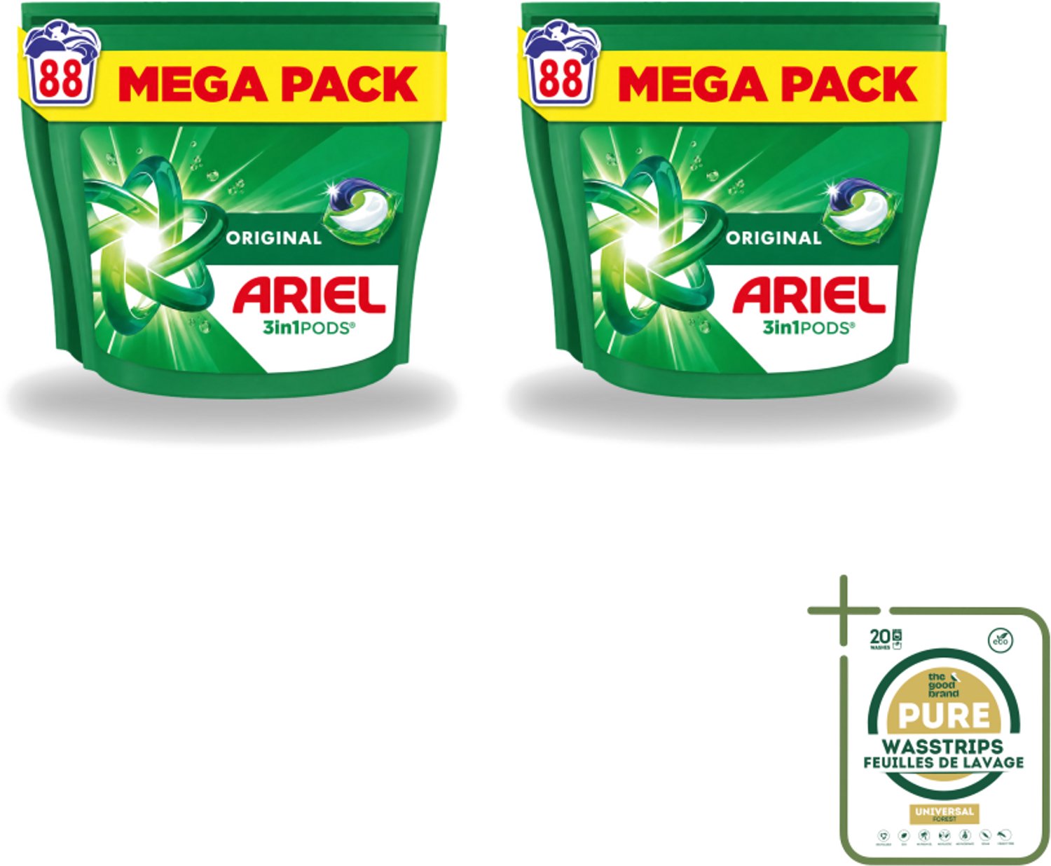 2 x Ariel - 3in1 Wasmiddel Pods - Original - 88 Pods - Wasstrips - Ariel 3in1 Wasmiddel - Wasmiddel Pod - Wasmiddel Voor Koud Water - Frisse Geur Wasmiddel - 3-in-1 Wasmiddel