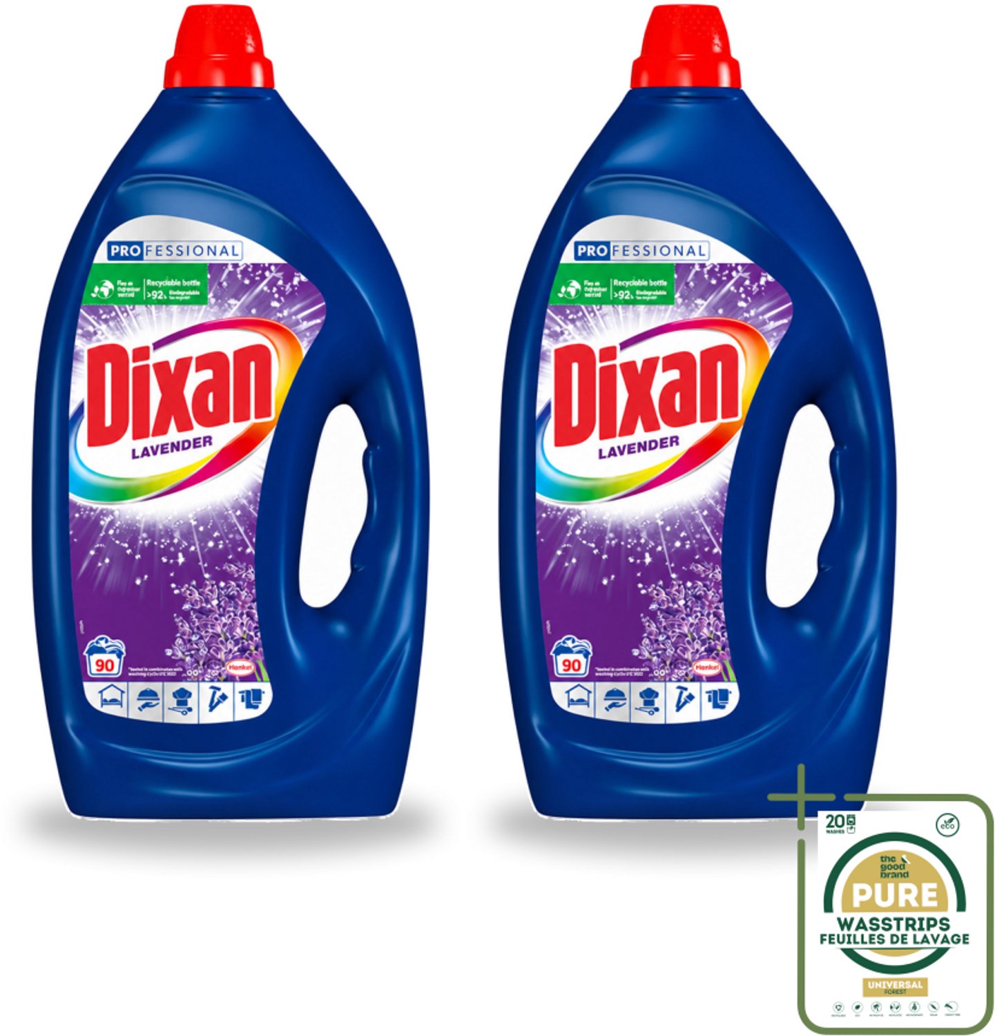 2 x Dixan - Vloeibaar wasmiddel - Fresh Lavender - Professional - 90 wasbeurten - Wasstrips - Wasmiddel - Fris Wasmiddel - Lavendel Wasmiddel - Professioneel Wasmiddel - Vloeibaar Wasmiddel