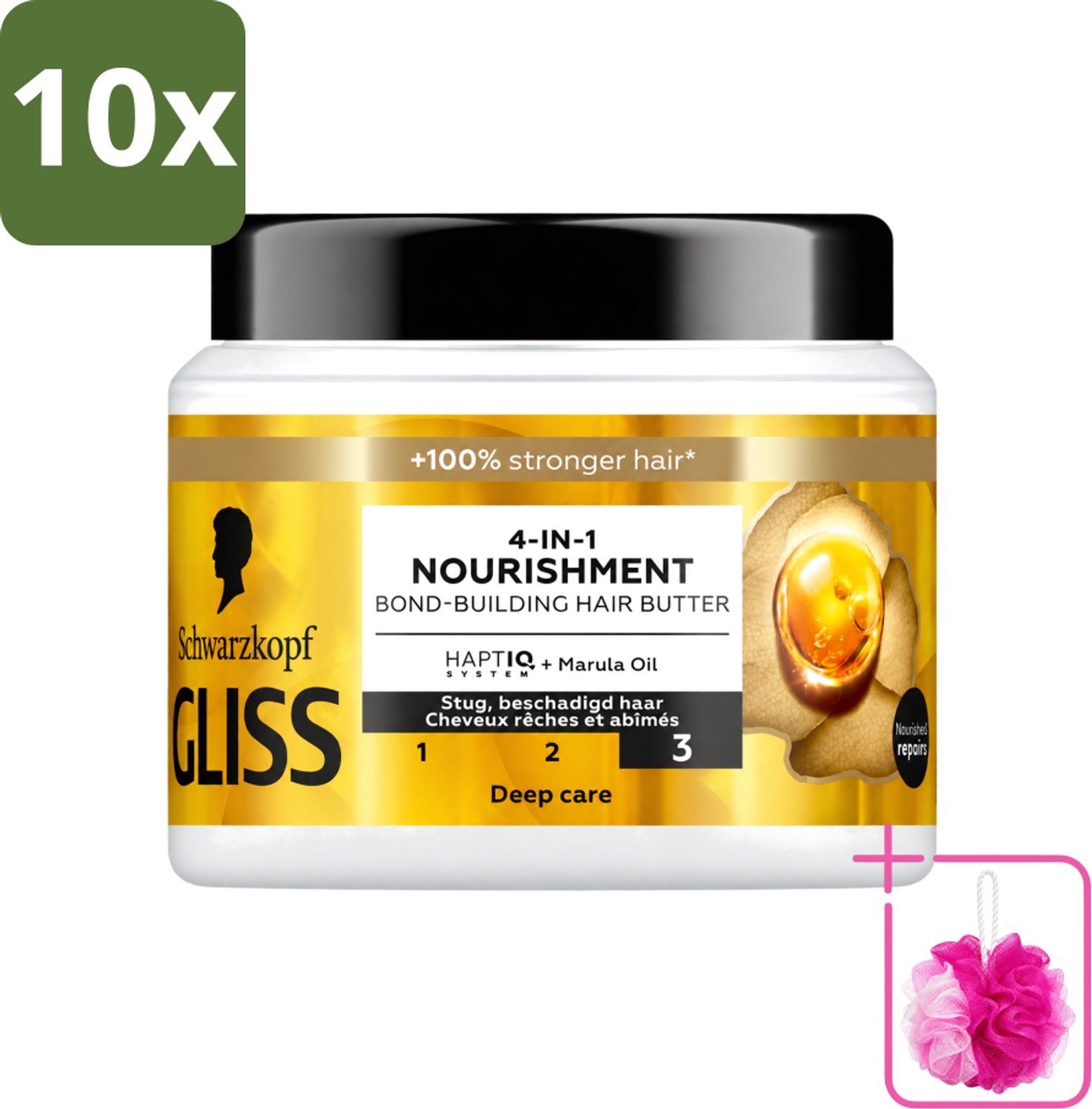 10 x Gliss - Haarmasker - 4in-1 Hair Butter - Voor Intensieve Herstelverzorging - 400 ml - Bulkverpakking - Haarmasker - Douchemop - Haarherstel