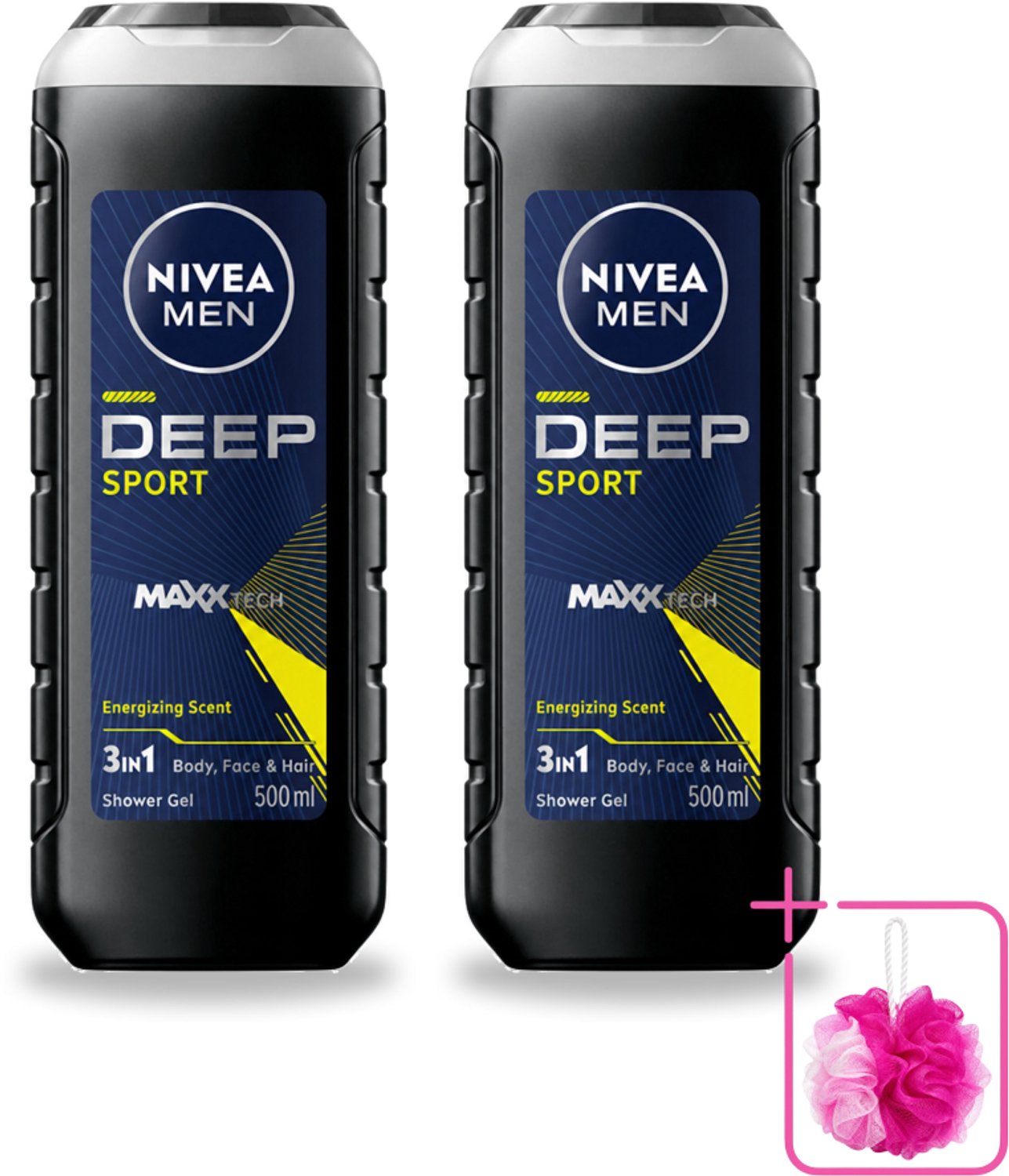 2 x NIVEA MEN - Douchegel - Deep Sport - 500 ml - Bulkverpakking - Sportdouchegel - Douchemop - Mannelijke douchegel