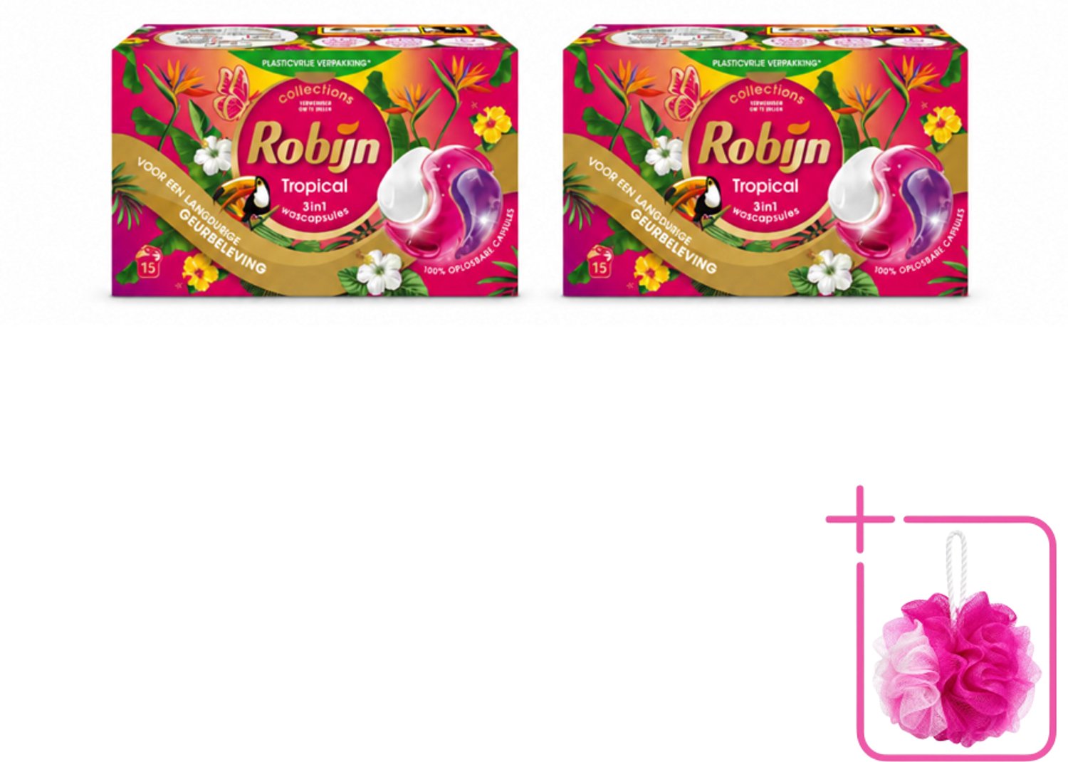 2 x Robijn - 3-in-1 Tropical - Wascapsules - 15 Wasbeurten - Bulkverpakking - Tropische geur - Douchemop - Wascapsules