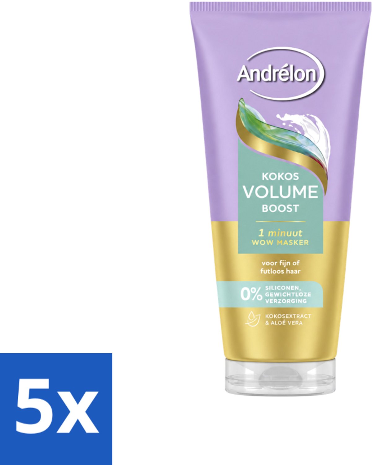 5 x Andrélon – Haarmasker WOW – Kokos Volume Boost – 180 ml - Voordeelverpakking - 5 stuks