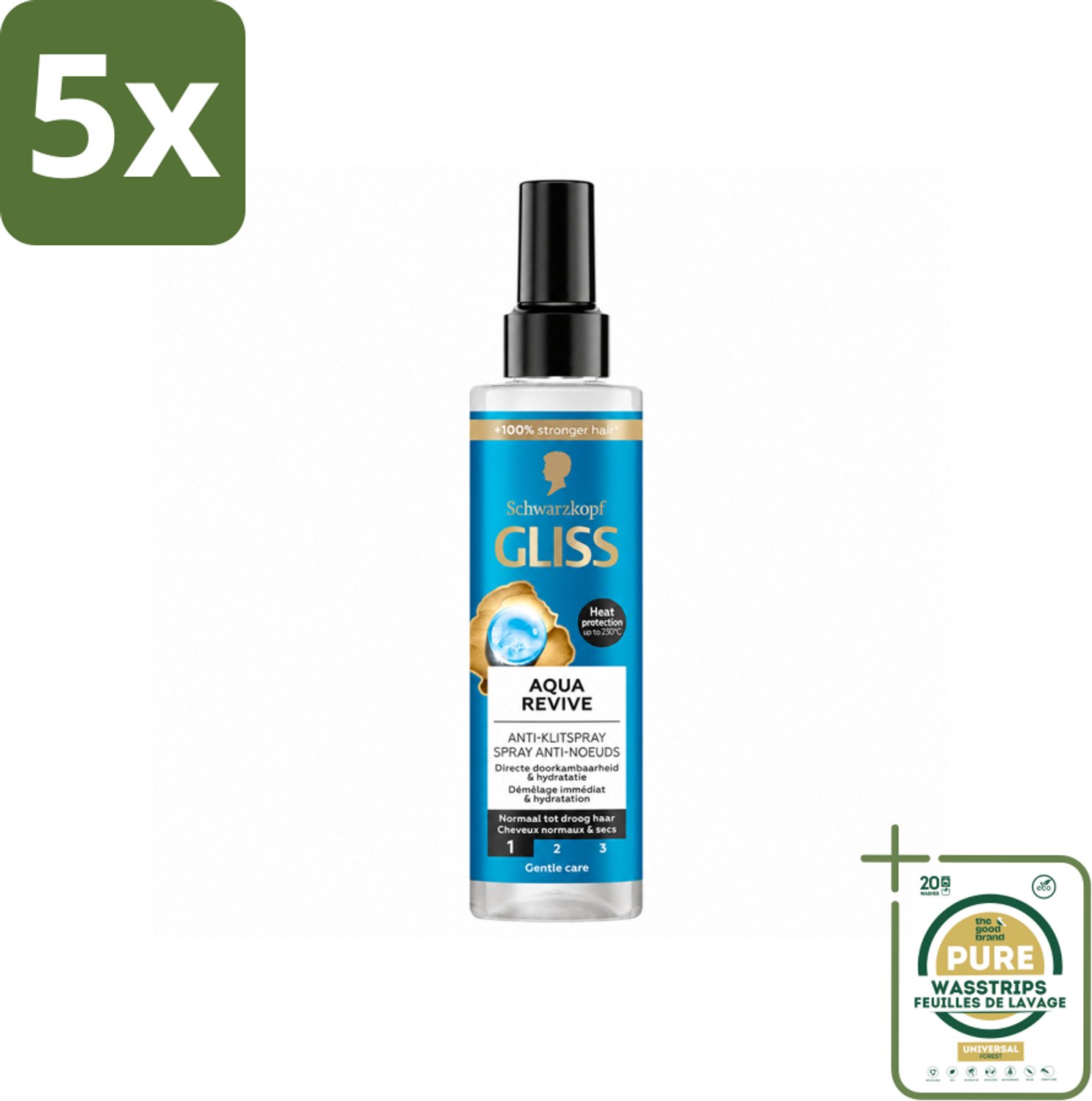 5 x Gliss - Anti-Klit Spray Aqua Revive - Voor Hydraterend en Makkelijk Doorkambaar Haar - 200 ml - Wasstrips - Hydraterend Haar - Anti Klit Spray - Droog Haar - Doorkambaar Haar - Haar Verzorging