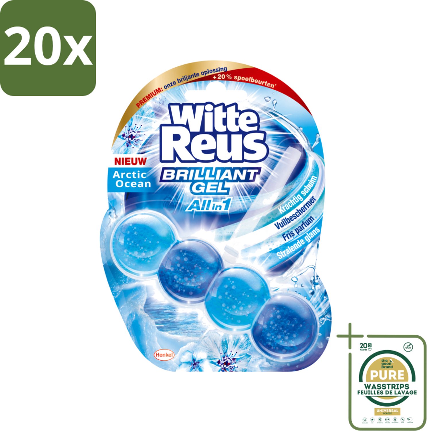 20 x Witte Reus - Brilliant Gel Toiletblok - Arctic Ocean - 1 Toiletblok - Wasstrips - Toiletblok - Reinigingsgel - Oceaangeur - Frisse Geur - Toilet Reinigen