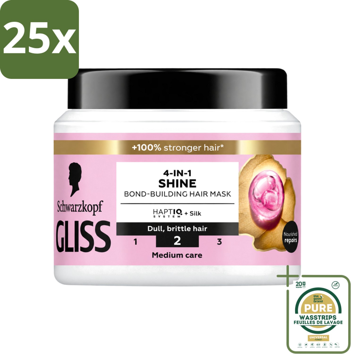 25 x Gliss - Haarmasker - 4in-1 Hair Mask - Voor Zijdezacht en Glanzend Haar - 400 ml - Wasstrips - Haarmasker - Haarverzorging - Glans - Zijde - Soepelheid