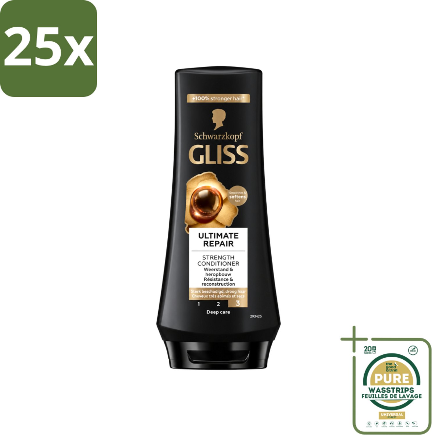 25 x Gliss - Hair Repair - Conditioner voor Ultiem Herstel van Beschadigd Haar - 200 ml - Wasstrips - Haarherstel - Beschadigd Haar - Keratine - Haarverzorging - Crèmespoeling