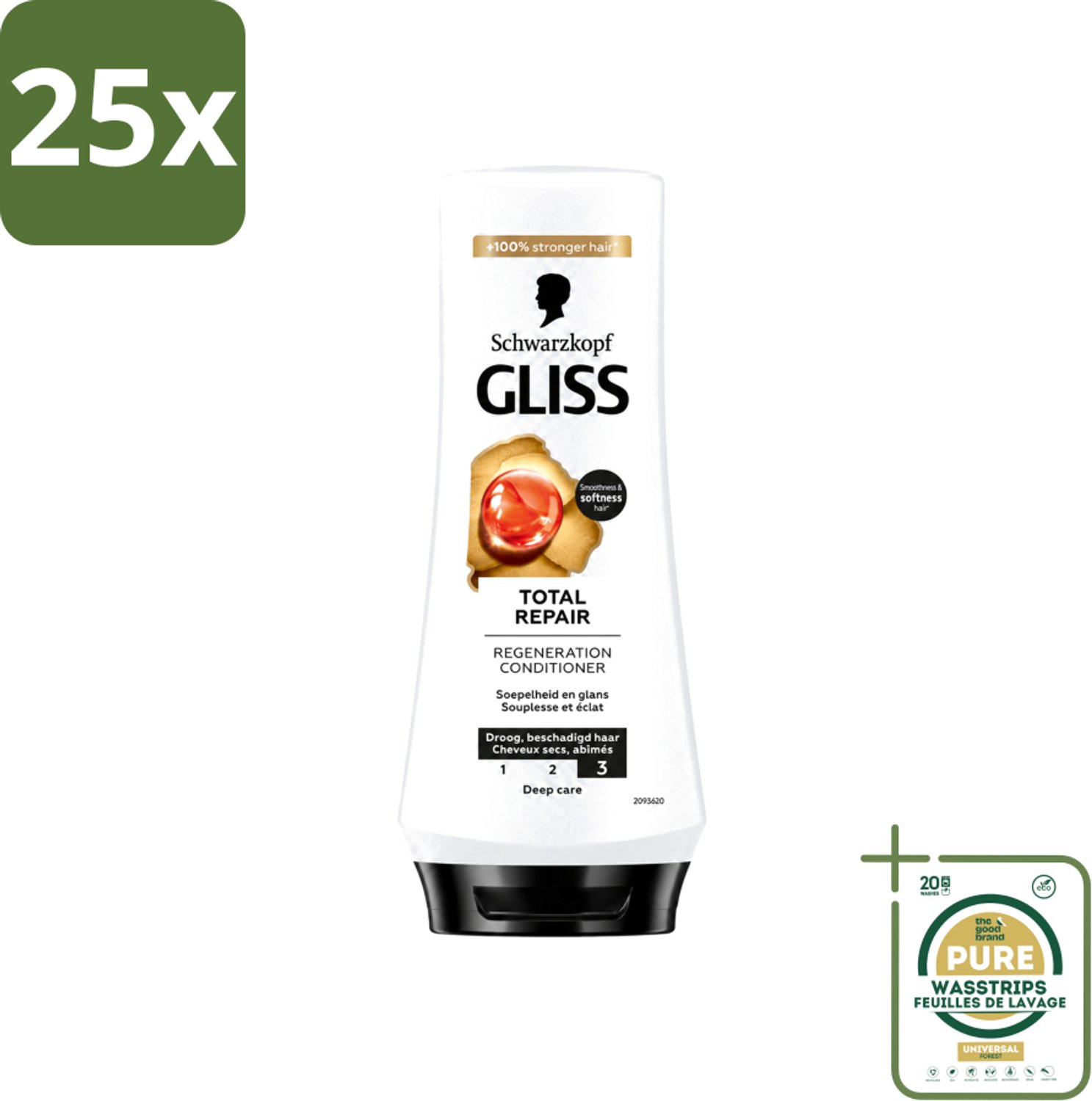 25 x Gliss - Hair Repair - Conditioner voor Totaal Herstel - 200 ml - Wasstrips - Haarherstel - Droog Haar - Beschadigd Haar - Haarverzorging - Keratine