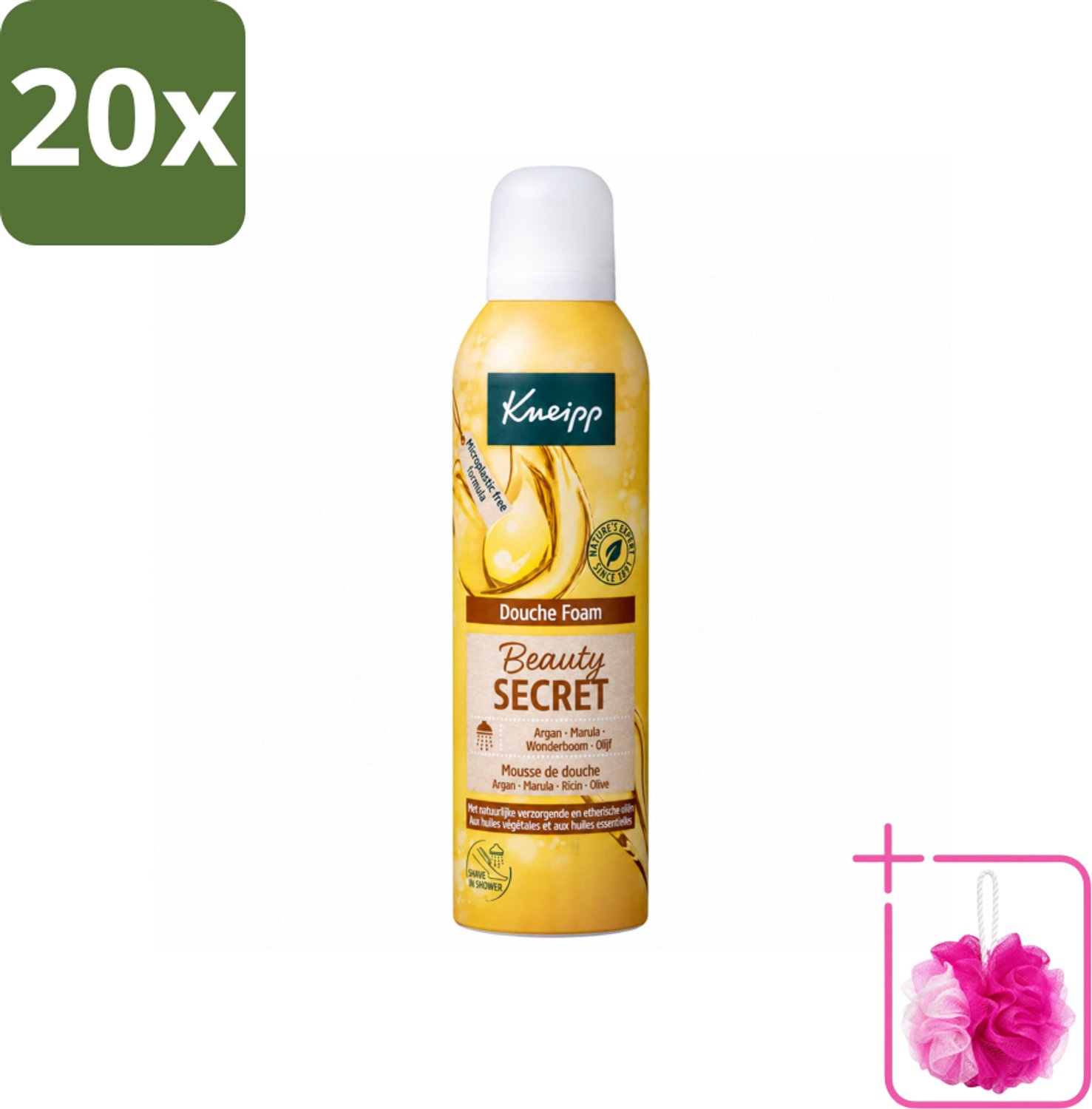 20 x Kneipp - Douche schuim - Beauty Secret - 200 ml - Bulkverpakking - Douche foam - Douchemop - Natuurlijke oliën