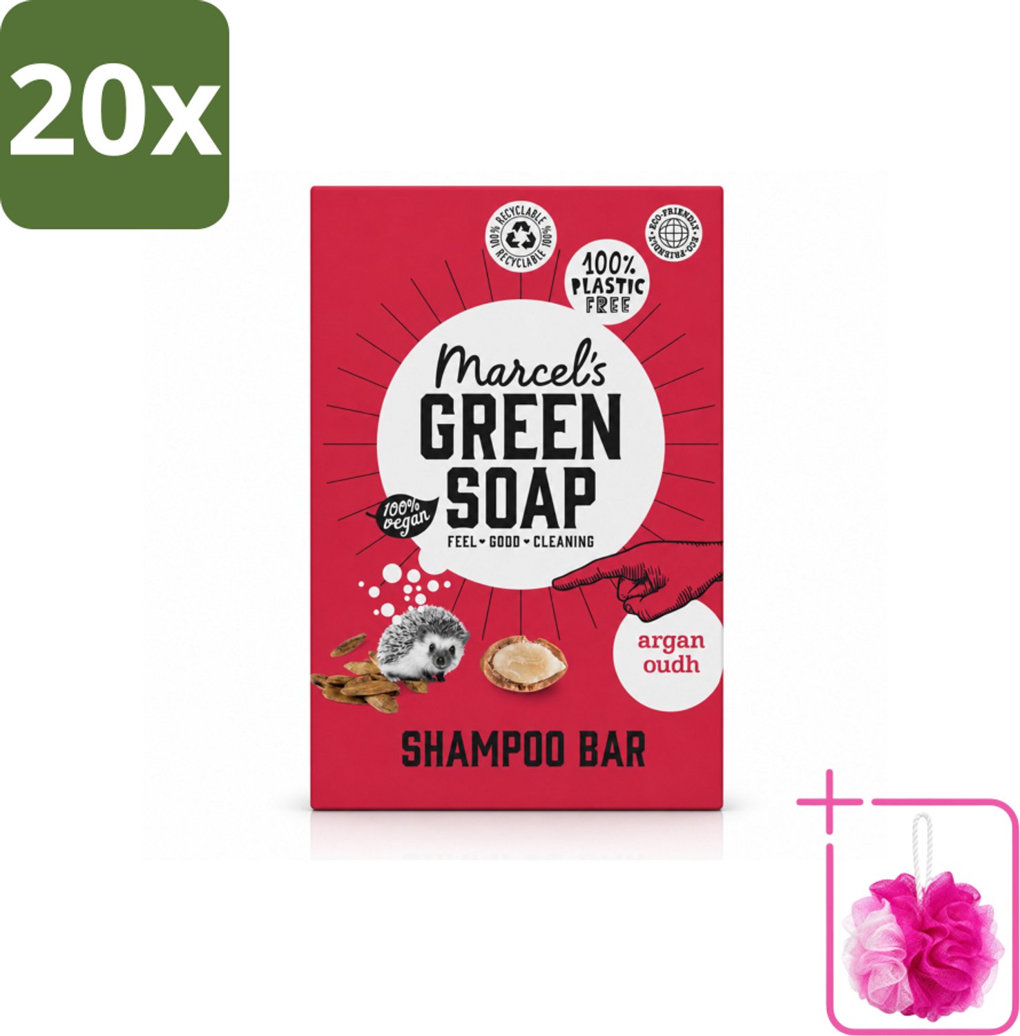 20 x Marcel's Green Soap - Shampoobar - Argan & Oudh - Versterkt & verzorgt - 90 gr - Bulkverpakking - Shampoobar - Douchemop - Natuurlijke haarverzorging