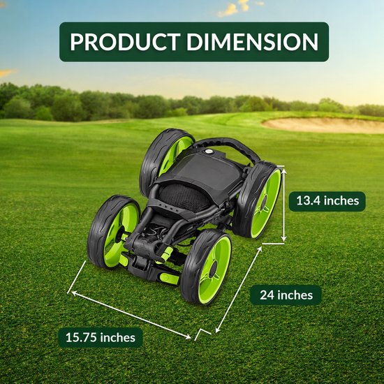 Golf Trolley 4 Wielen – Opvouwbaar – Verstelbare Handgreep & Voorwielen – Voetrem – Paraplu-, GPS- & Drinkhouder — afbeelding 4