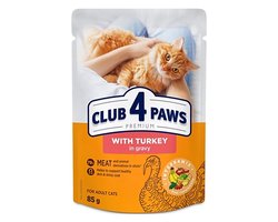 Kattenvoer Club 4 Paws - Kalkoen in Jus - 24x85gr, Compleet Natvoer met Omega 3 & 6