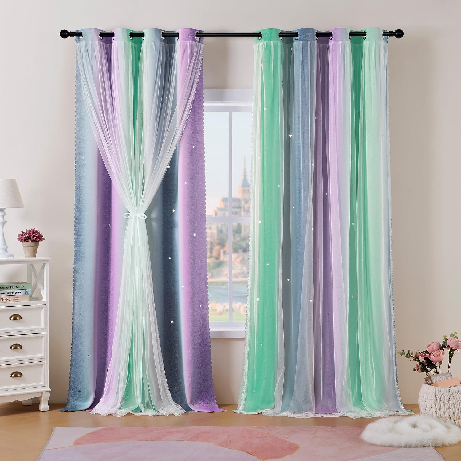 Gordijnen set 2 stuks, 225 x 132 cm, met sterren
