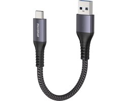Maxonar USB C naar USB A Kabel 30cm - 10Gbps USB 3.2 Gen 2 Korte Kabel - Snellaadkabel 3.1A QC 3.0 Nylon Gevlochten voor Android Auto, Samsung Galaxy S26 S25 S24, iPhone 18 17 16 Pro Max, Google Pixel 10 9 8, SSD, Powerbank - Grijs