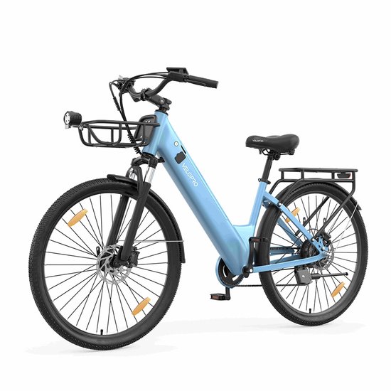 VELOPRO C1 Pro Elektrische Fiets - 250W Motor - 36V18Ah Accu - 28x1.95" Banden - Max Snelheid 25km/u - Max Bereik 80-100km - Shimano 7-Snelheden - lichtblauw — afbeelding 2
