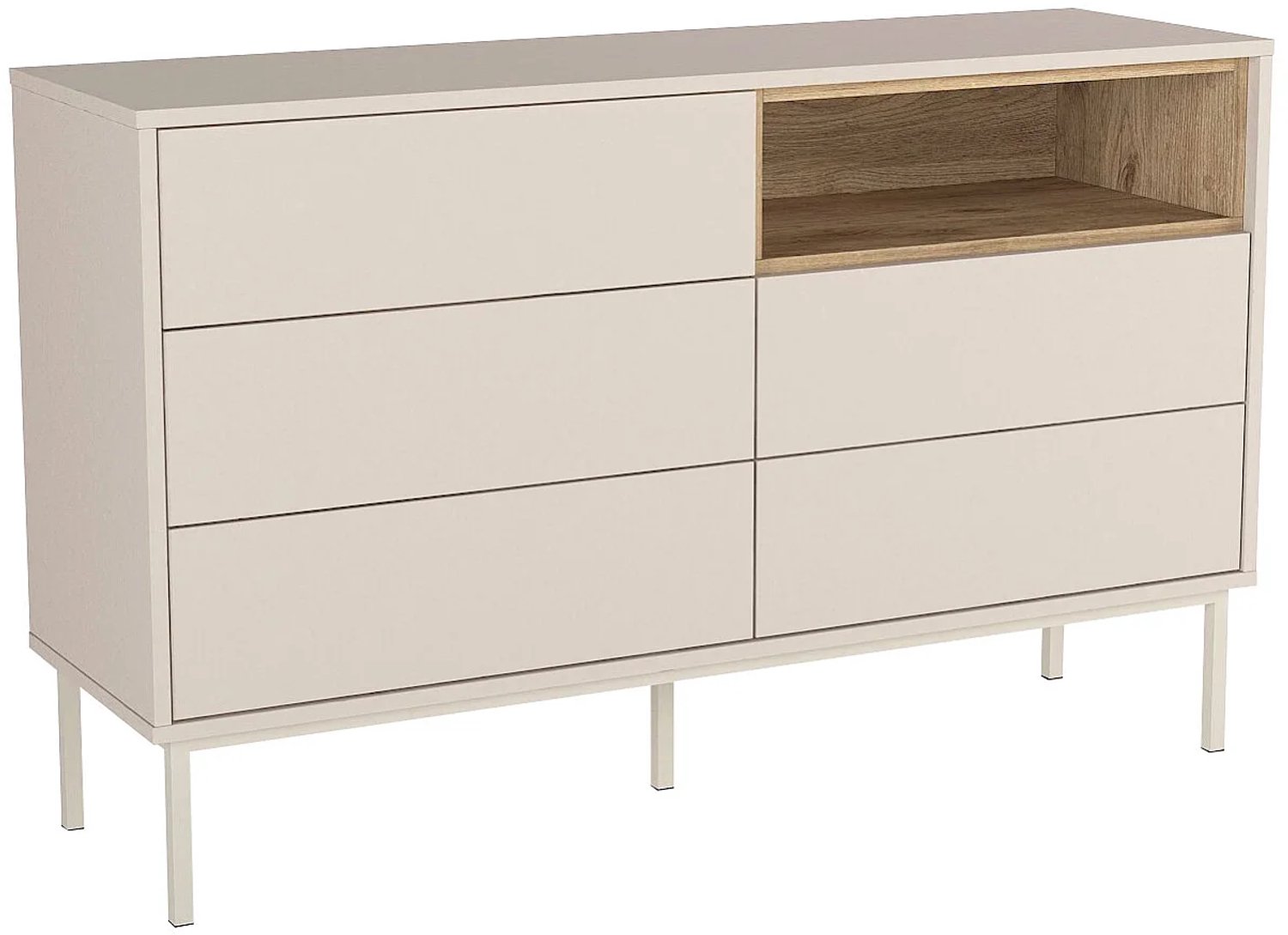 Vente-unique Ladekast met 5 laden en 1 nis - Beige en natuurlijk licht - FAZYRA Beige, Natuurlijk licht