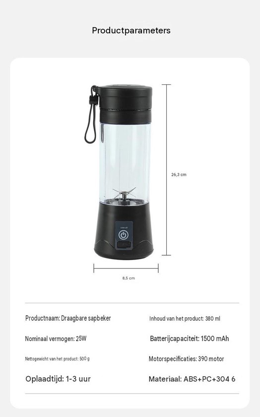 Sapcentrifuge - Mini sapcentrifuge - Sapbeker - Kan meegenomen worden - Zesbladig blad - Aangeklaagd - 25W - 380ml - 7.5 × 7.5 × 23 cm - Gebruikt voor het persen van sap, het maken van smoothies, milkshakes en babyvoedingmaskers, enz. - Roze — afbeelding 2