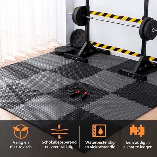 Sellino Gymvloertegels - Puzzelmaten - Antislip Fitness Vloermatten - Schokabsorberend - 24 Stuks - 60 x 60 cm - Gymtegels — afbeelding 5