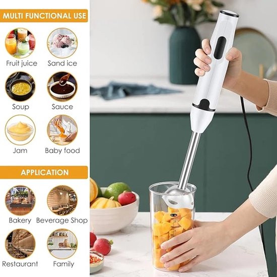 Staafmixer 400W - Elektrische Handblender - RVS Mixvoet - Variabele Snelheid - Voor Soep, Saus, Smoothies en Sap - Compact Keukenapparaat - Wit — afbeelding 5