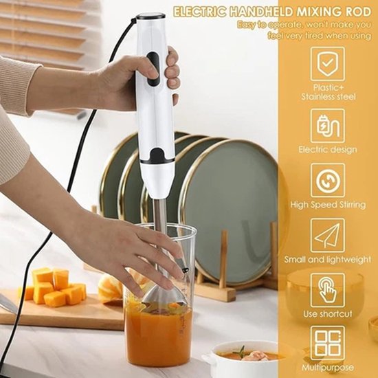 Staafmixer 400W - Elektrische Handblender - RVS Mixvoet - Variabele Snelheid - Voor Soep, Saus, Smoothies en Sap - Compact Keukenapparaat - Wit — afbeelding 3
