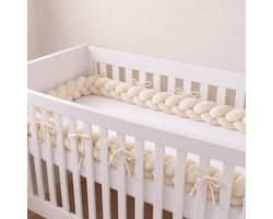 Honeybears Gevlochten Baby bedomrander – Boxomrander baby – Bedslang - Bedbumper - Hoofdbeschermer - Parkomrander - Bedrand - Bed bumper ledikant – 3 meter – Creme