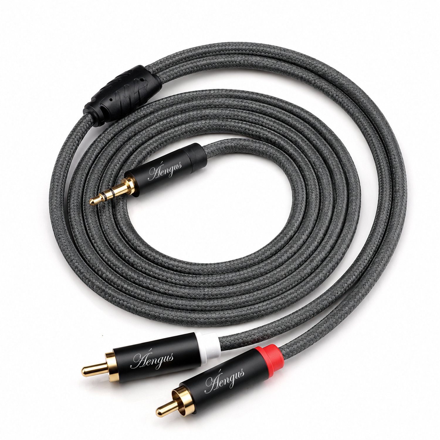 Áengus 3,5 mm Jack naar 2x RCA Kabel – AUX naar Tulp – Stereo Audiokabel – Vergulde Contacten – 1,5 meter