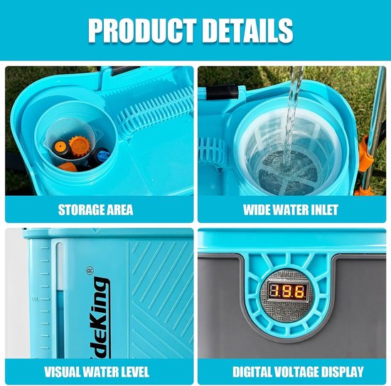 Hogedrukreiniger Accu Drukspuit 16L - Rugspuit 7 Bar met Telescopische Lans, Accu & Oplader - Geschikt voor Makita 18V - Druksproeier Onkruidbestrijding, Ontmosing & Plantenvoeding - Blauw - Laura Homestore — afbeelding 3