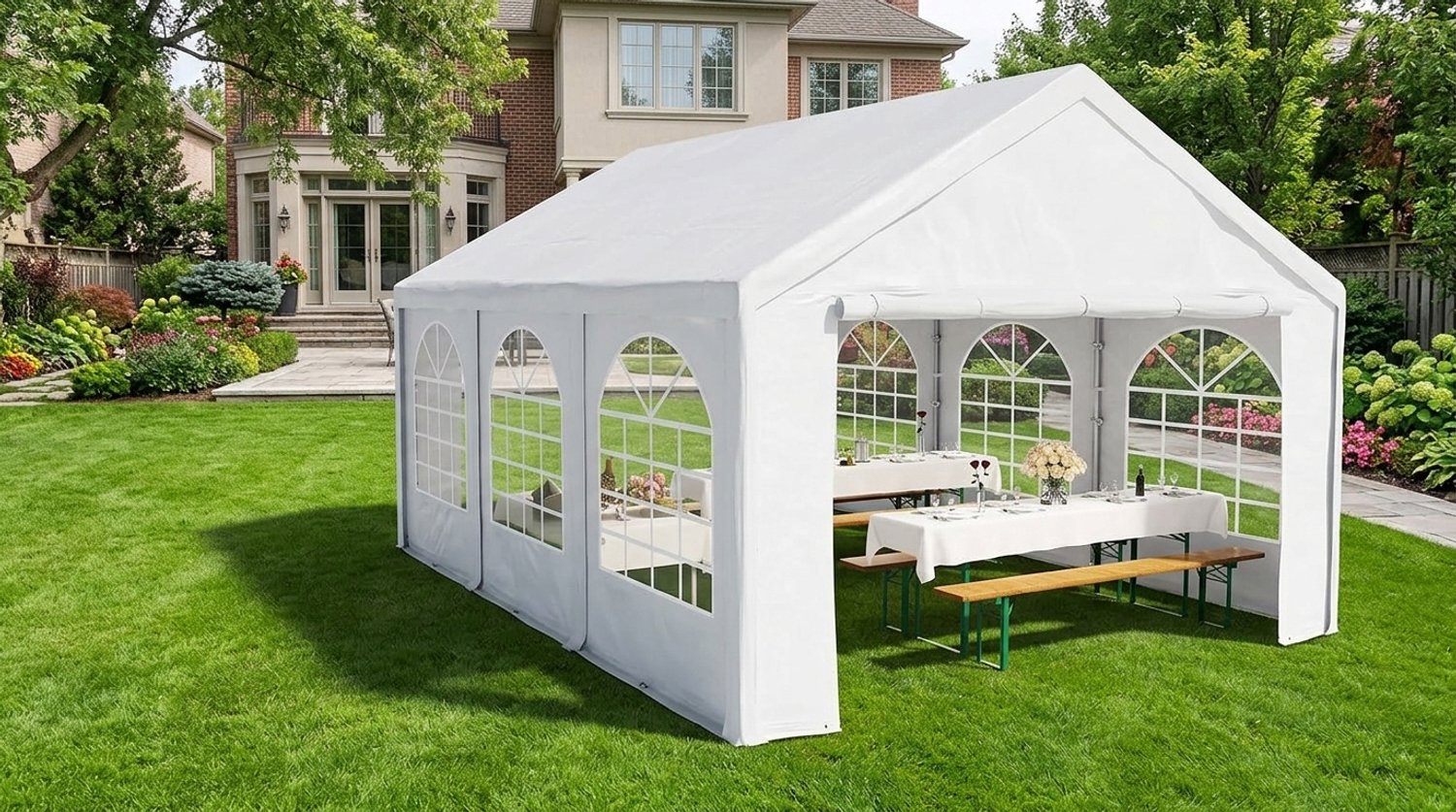 Partytent 4x6 m – Luxueuze Paviljoen Tuintent met Verzinkt Stalen Frame – Waterbestendig & UV-Bestendig PE Zeil – Feesttent voor Tuinfeest, Bruiloft & Markt – Laura Homestore