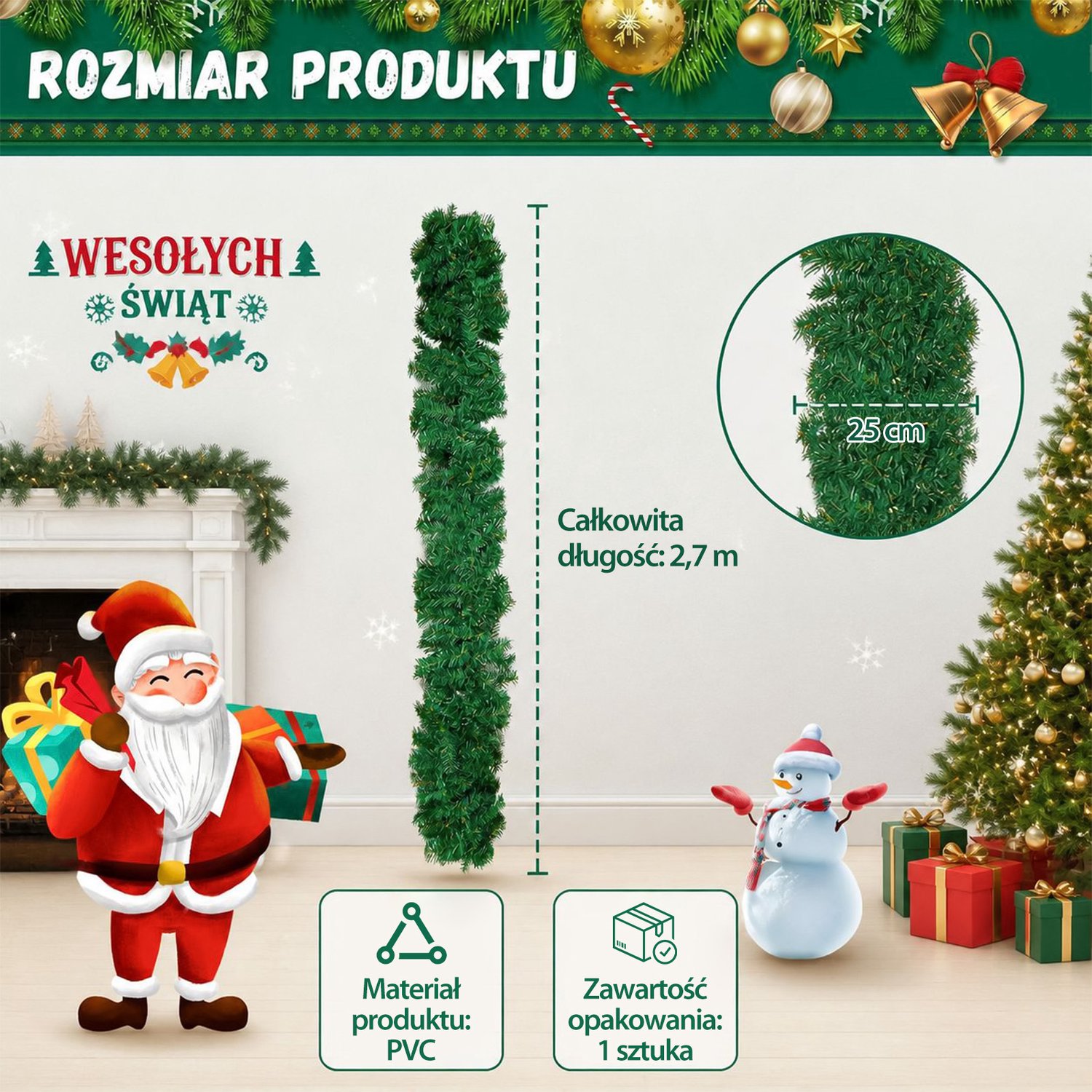 Kerstguirlande – 270 cm – 2 stuks – Zelf te decoreren – Kerstslinger – Kerstversiering en kerstdecoratie voor binnen en buiten – foto 3