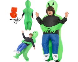 Opblaas Kostuum Gedragen Door Alien - Alienpak Mascotte Opblaaspak - Opblaasbare Alien Pak Ontvoering - Opblaasbaar Buitenaards Kostuum Voor Kinderen - 120-150 cm - Voor Halloween & Carnaval & Themafeest