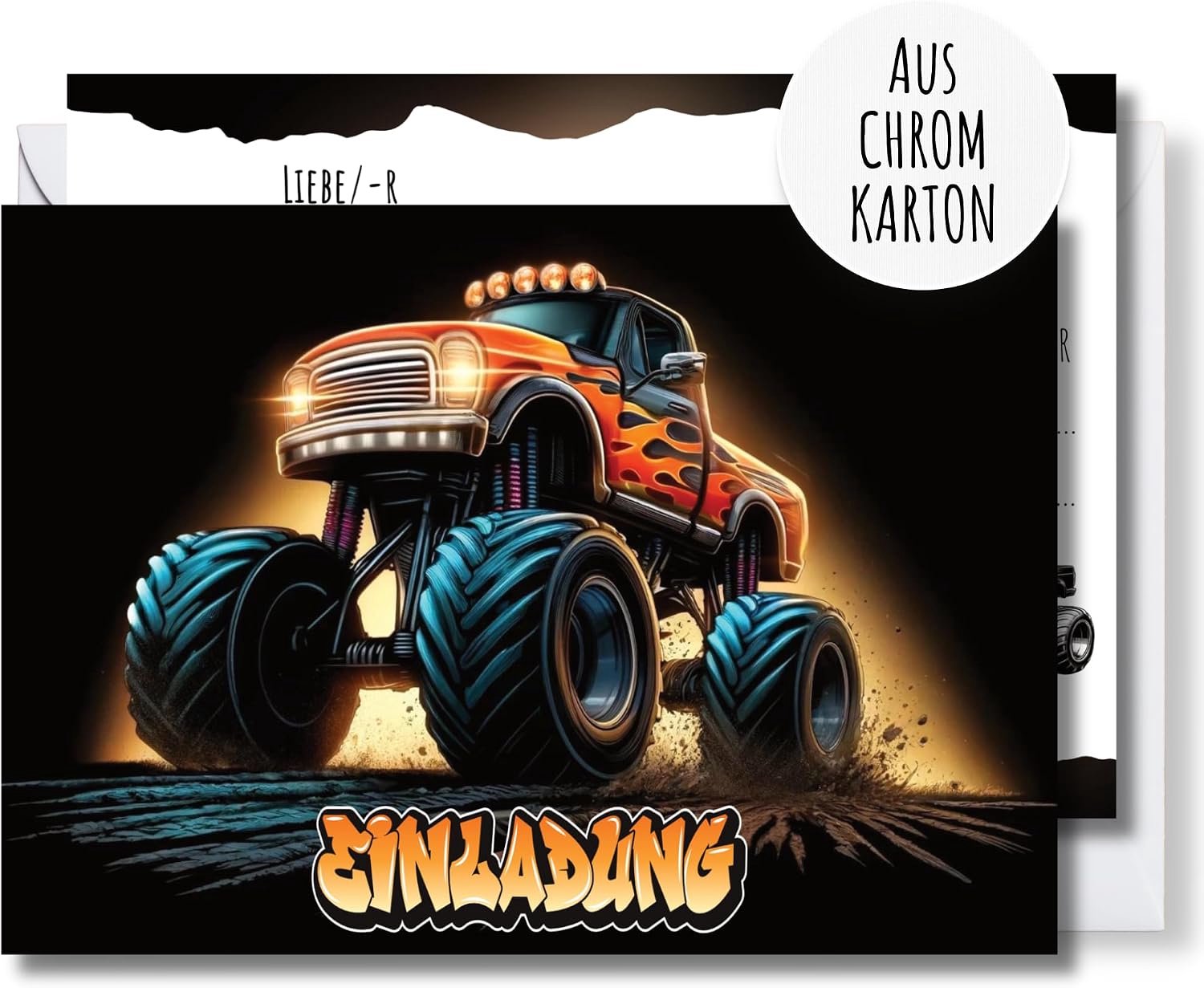 12x uitnodigingskaarten kinderfeestje monstertrucks