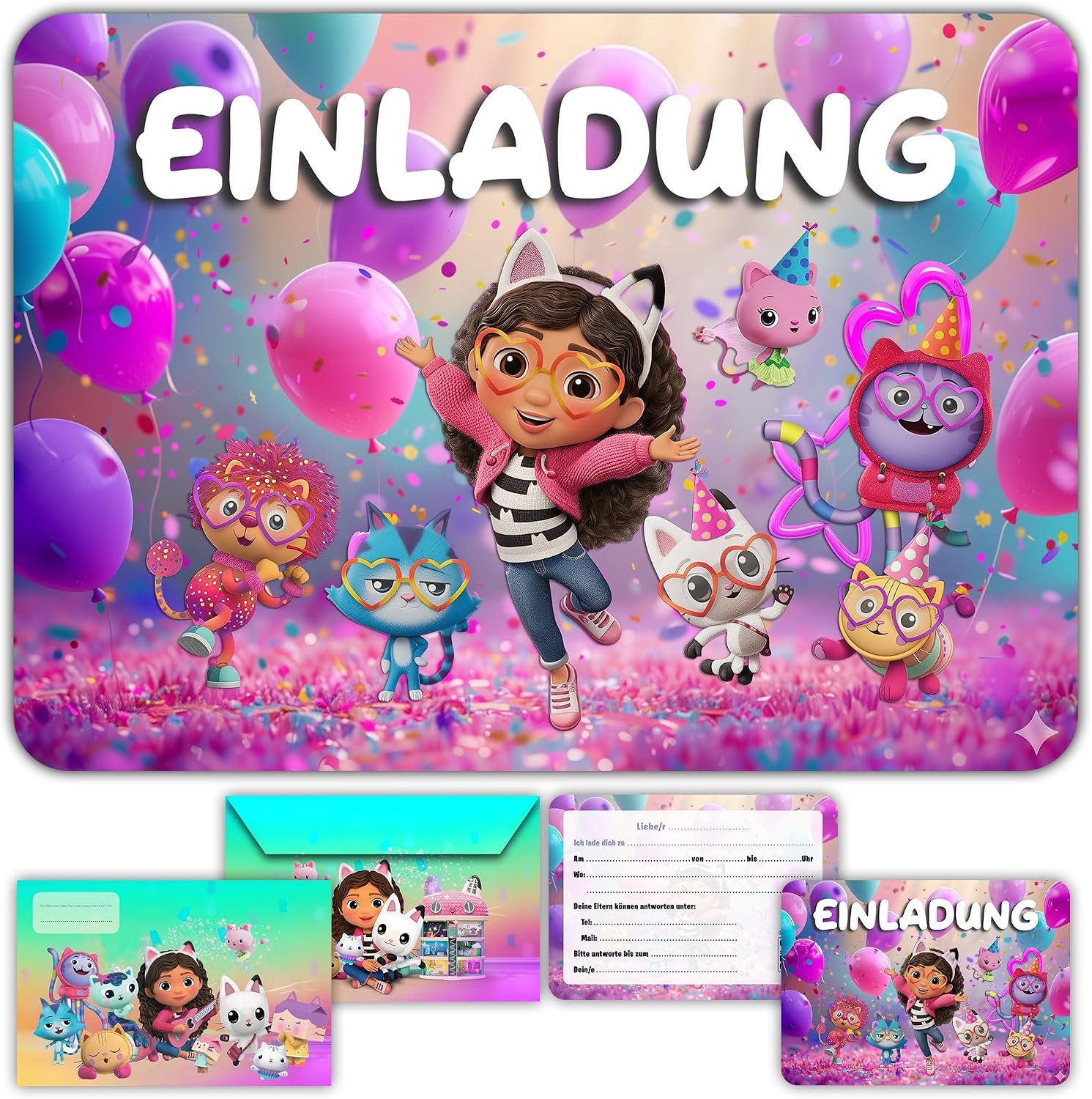 Feestuitnodigingen voor kinderen, katten thema