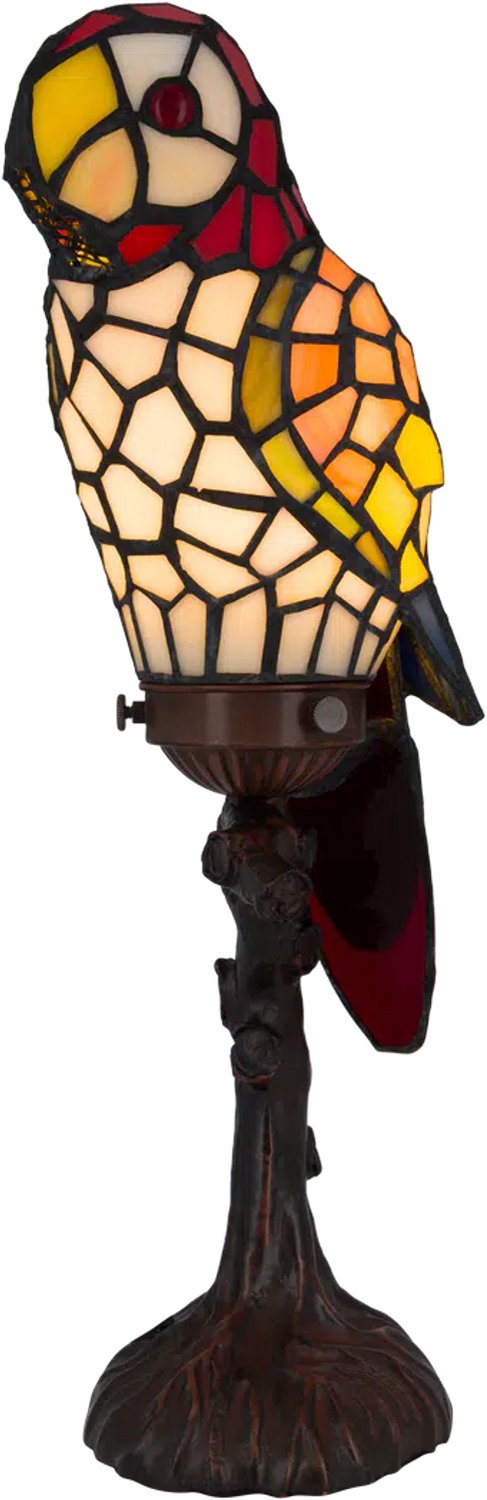 Tiffany tafellamp Papegaai - Geel-rood-crème - H 36,5 cm - Glas in lood - Warm licht - Decoratieve figuurlamp | RORUVERA