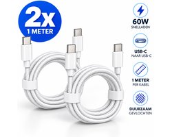 2x USB-C naar USB-C Kabel 1 Meter – 60W Snelladen – Gevlochten Oplaadkabel – Wit – Geschikt voor Samsung, iPhone 15 en nieuwer en MacBook