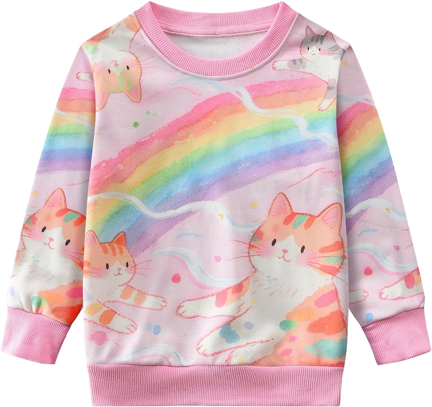 Sweatshirt met lange mouwen, regenboog, kat, vos, vlinders, wintertrui voor kinderen, katoen