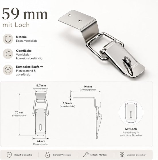 4 Stuks 90 graden sluitingen, metaal, met slotgat, Riegel — afbeelding 2