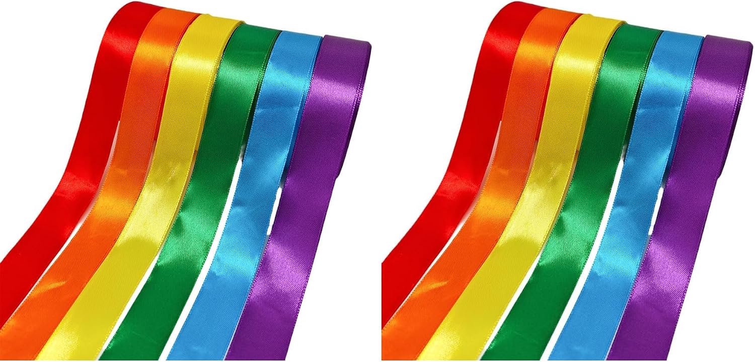 2,5 cm x 22 m x 6 kleur maiband, weerbestendig, zijden lint, decoratielint, cadeau lint (verpakking met 2)