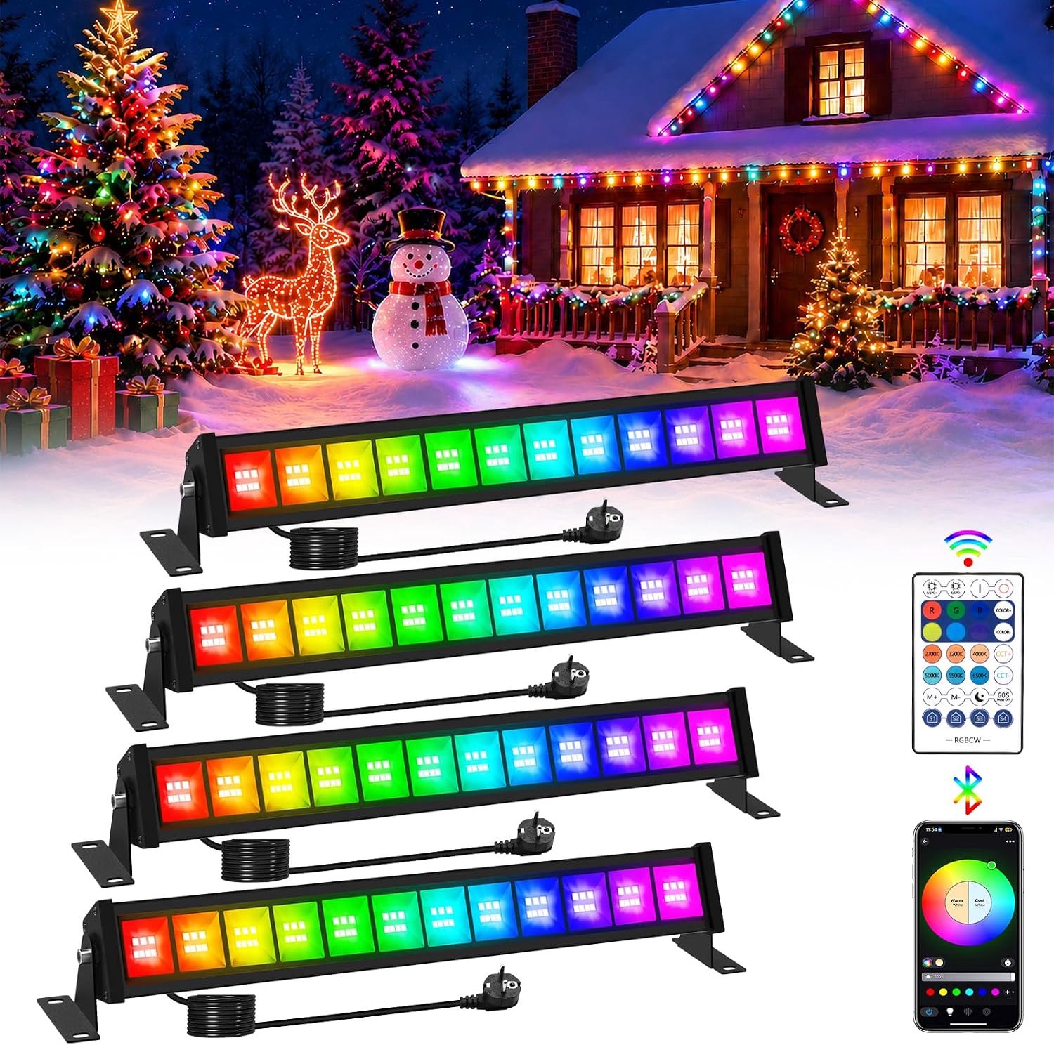 LED spot 50W, 16 miljoen kleuren, 20 modi, IP66 waterdicht, 4 stuks