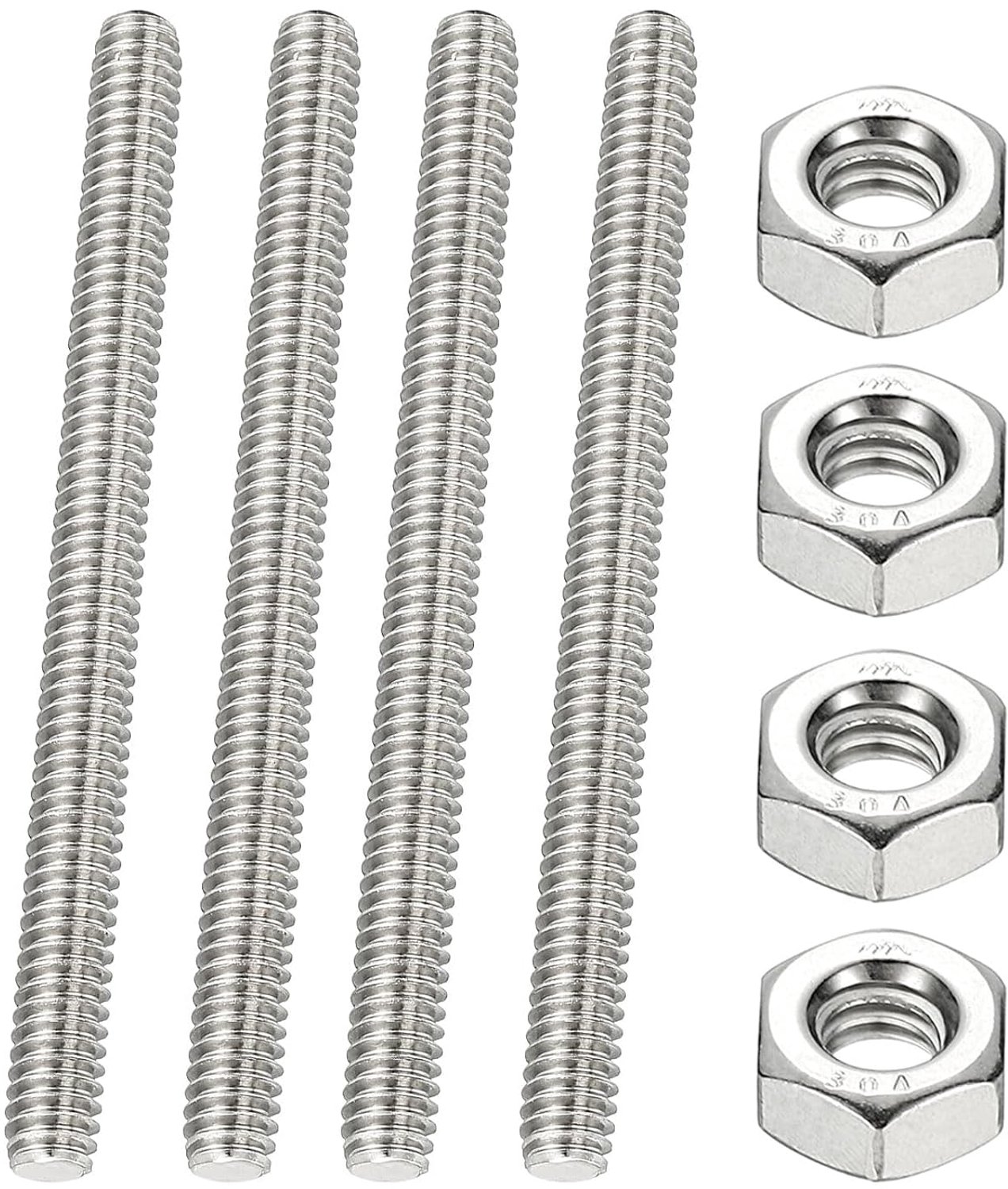 Schroefdraadstang 80 mm - 1/4"-20 UNC - Zeskantmoeren - Ideaal voor bevestigingen - 4 stuks - m-winkel