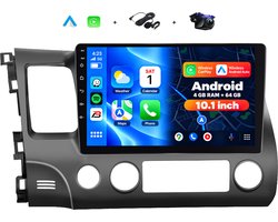 Boscer 2 Din Autoradio - Geschikt voor Honda Civic (2006-2011) - Draadloos Apple CarPlay & Android Auto - 4+64GB - 10.1 Inch HD Touchscreen - GPS - WiFi, Bluetooth & USB - Achteruitrijcamera & Microfoon