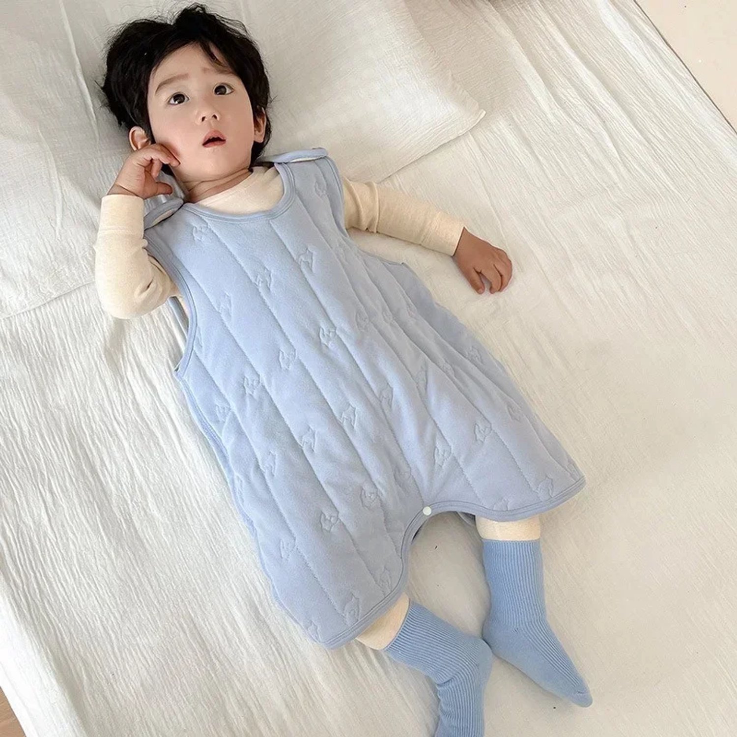 Babyslaapzak - Slaapoverall - Babydeken met Mouwen - Blauw - Polyester - Maat 100 - Dik en Warm Gevoerd - Anti-Schop - Uniseks - Voor Kinderen en Peuters van 1 tot 3 Jaar Oud