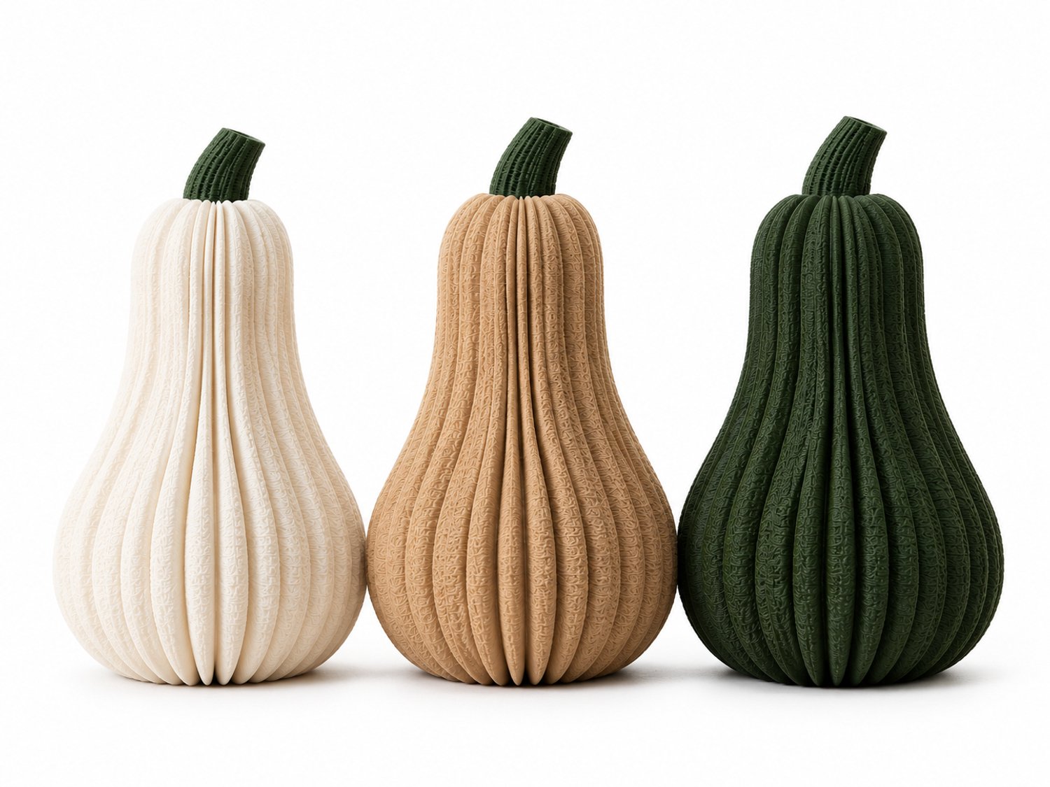 Geribbelde pompoen decoratieset – 3 stuks – 3D-geprinte herfstdecoratie