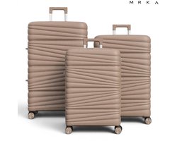 MRKA® Santiago - Reiskoffer set 3-delig (S + M + L) - Taupe - Koffers - Kofferset - Drie Koffers - Driedelig Kofferset - Koffer - Luggage - Valies - Reisbagage - Polypropyleen Koffer - TSA Slot - 360° Wielen - Koffers Met Wielen - 37, 60 en 91 Liter