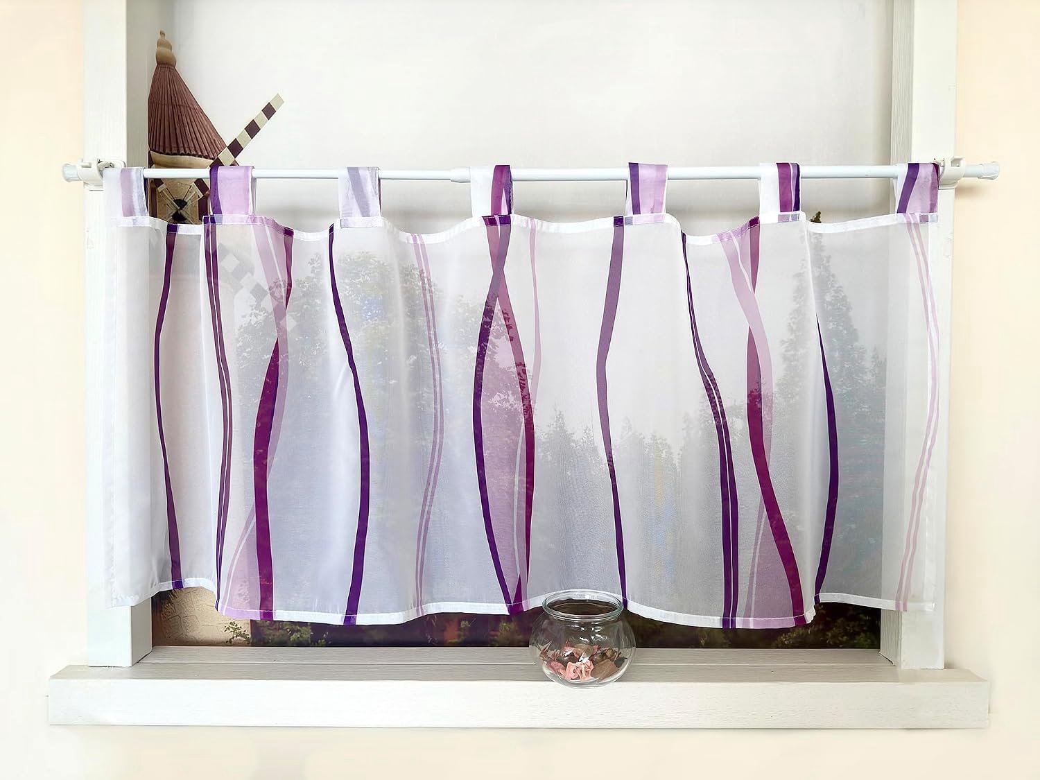 Vitrage lussen 45x60cm - voile met golfpatroon - transparant en luchtig - gezellige sfeer - m-winkel