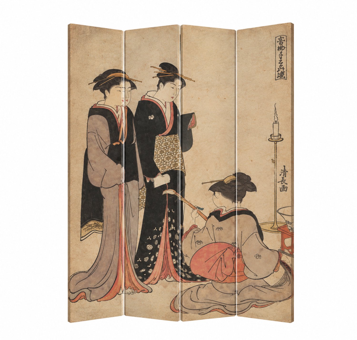 Fine Asianliving Japans Kamerscherm Oosters Scheidingswand B160xH180cm 4 Panelen Japanse Vrouwen Muziek multi
