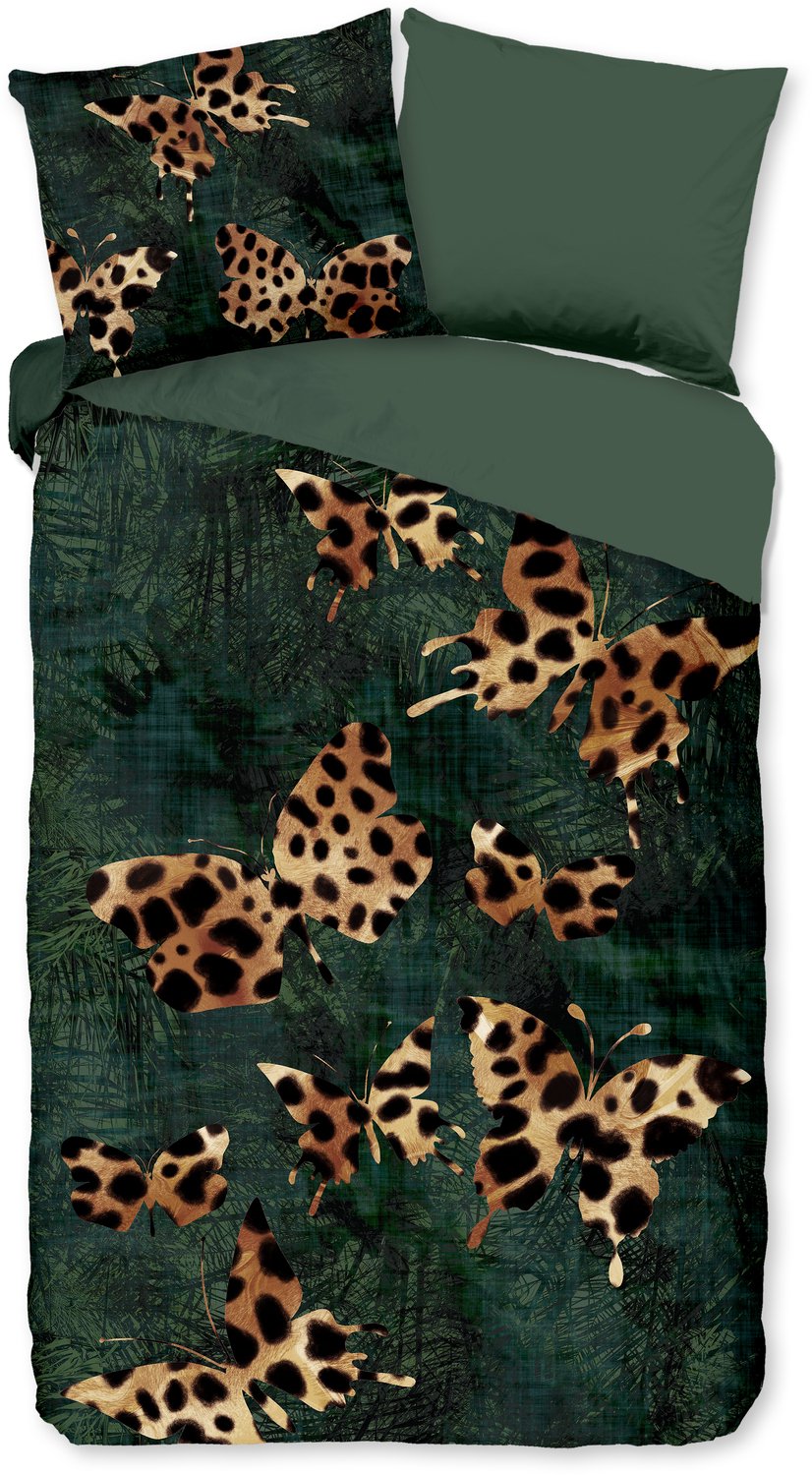 Pure dekbedovertrek jungle met panterprint vlinders - 1 persoons 140x200/220 cm - Donkergroen - Microvezel Dark Green